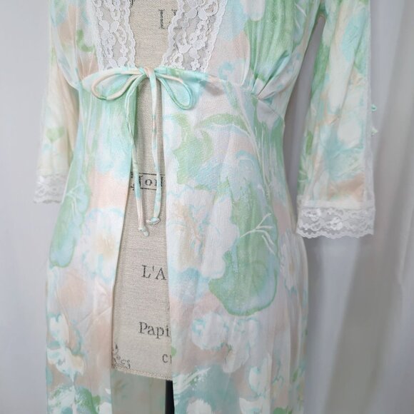 Vintage Chevette Robe Small Green Lace Long Floral - Picture 4 of 12